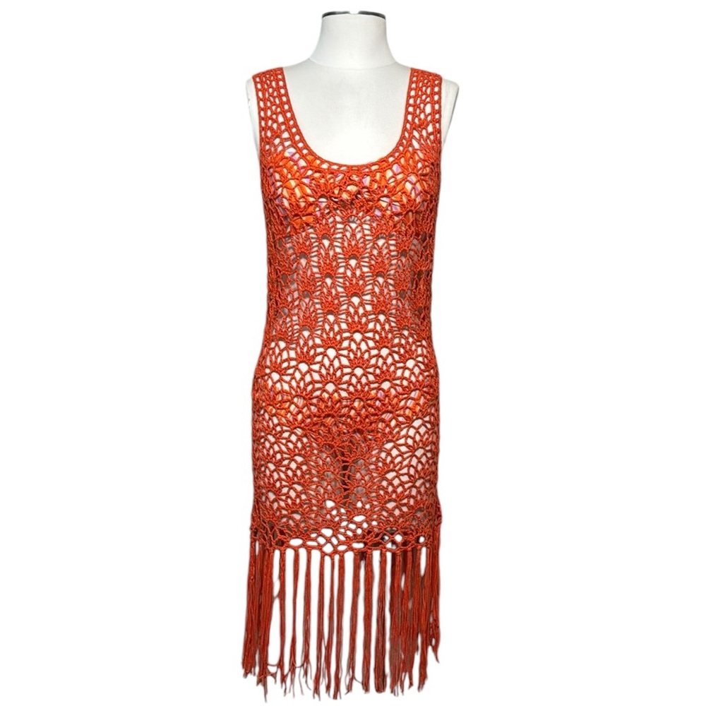 Anthropologie Blue Tassel Crochet Fringe Tunic Coverup One Size